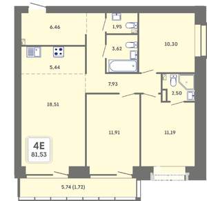4-к квартира, вторичка, 82м2, 2/7 этаж