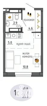 Студия квартира, строящийся дом, 23м2, 23/25 этаж