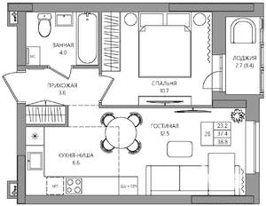 2-к квартира, вторичка, 39м2, 7/22 этаж