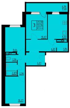 3-к квартира, вторичка, 63м2, 6/10 этаж