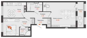 2-к квартира, вторичка, 70м2, 3/12 этаж
