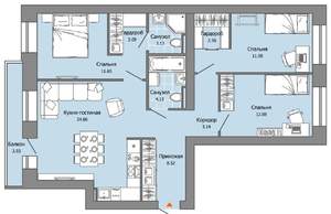 3-к квартира, вторичка, 85м2, 9/9 этаж