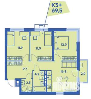 3-к квартира, вторичка, 70м2, 2/8 этаж