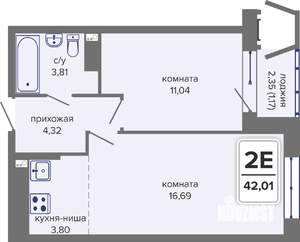 2-к квартира, вторичка, 42м2, 7/14 этаж