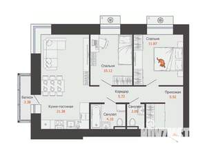2-к квартира, вторичка, 62м2, 4/9 этаж