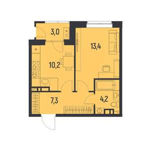 1-к квартира, вторичка, 37м2, 8/12 этаж