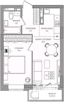 2-к квартира, вторичка, 40м2, 8/8 этаж