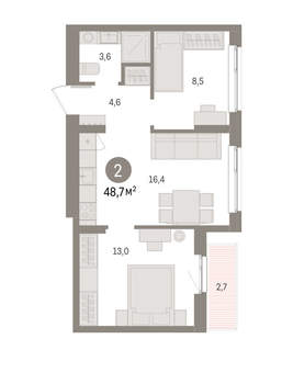 2-к квартира, вторичка, 49м2, 7/11 этаж
