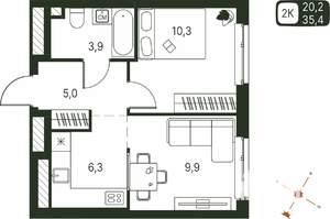 Студия квартира, строящийся дом, 35м2, 2/20 этаж