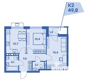 2-к квартира, вторичка, 50м2, 2/8 этаж