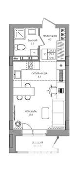Студия квартира, вторичка, 27м2, 3/9 этаж