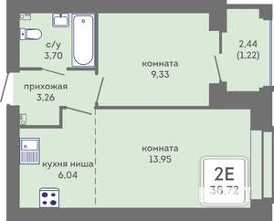 2-к квартира, вторичка, 39м2, 6/7 этаж