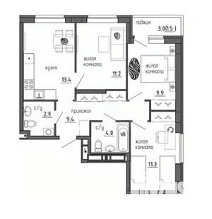 3-к квартира, вторичка, 60м2, 17/25 этаж