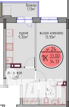 1-к квартира, вторичка, 33м2, 3/6 этаж
