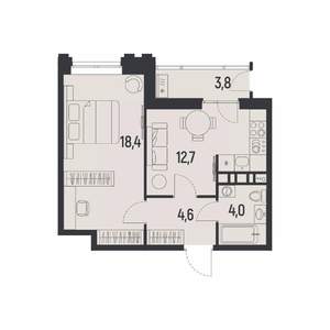 1-к квартира, вторичка, 42м2, 7/12 этаж