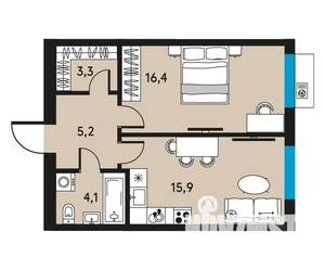 2-к квартира, вторичка, 45м2, 25/30 этаж