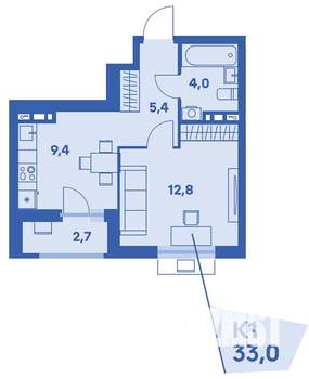 1-к квартира, вторичка, 33м2, 6/8 этаж