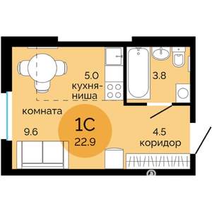 Студия квартира, вторичка, 23м2, 12/12 этаж