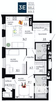 3-к квартира, вторичка, 69м2, 8/9 этаж