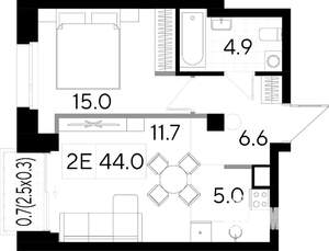 Студия квартира, вторичка, 44м2, 4/8 этаж