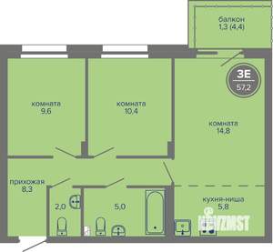 3-к квартира, вторичка, 57м2, 7/26 этаж