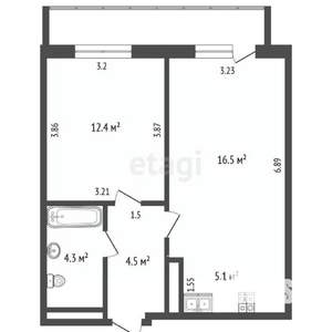 2-к квартира, вторичка, 44м2, 17/25 этаж