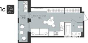 Студия квартира, вторичка, 26м2, 2/6 этаж