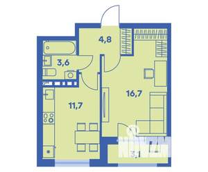 1-к квартира, вторичка, 38м2, 7/9 этаж