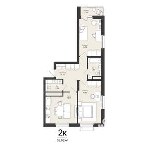 2-к квартира, строящийся дом, 69м2, 11/16 этаж