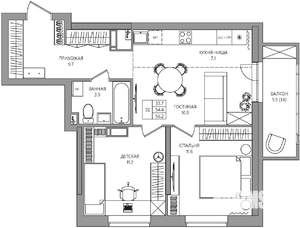 3-к квартира, вторичка, 56м2, 7/22 этаж