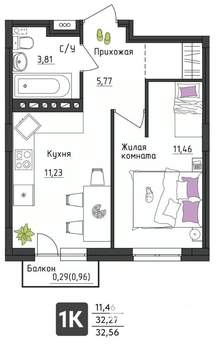 1-к квартира, вторичка, 33м2, 2/4 этаж