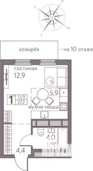 Студия квартира, строящийся дом, 27м2, 12/20 этаж