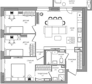 3-к квартира, вторичка, 76м2, 13/22 этаж