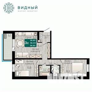3-к квартира, вторичка, 59м2, 4/8 этаж