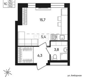Студия квартира, вторичка, 32м2, 1/9 этаж