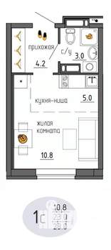 Студия квартира, строящийся дом, 23м2, 13/25 этаж