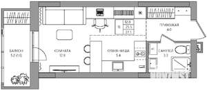 Студия квартира, вторичка, 27м2, 2/22 этаж