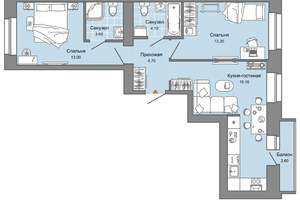 2-к квартира, вторичка, 59м2, 8/8 этаж