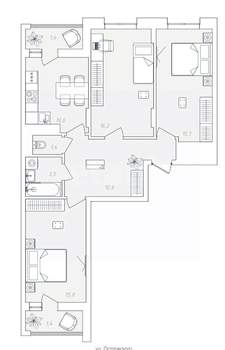 3-к квартира, строящийся дом, 77м2, 3/11 этаж