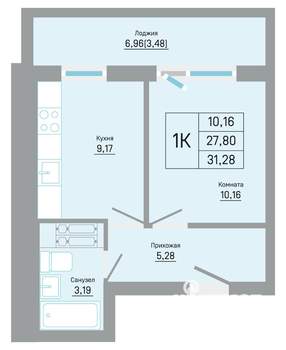 1-к квартира, вторичка, 31м2, 6/16 этаж