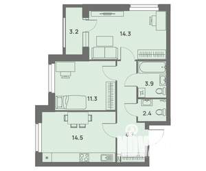 2-к квартира, вторичка, 57м2, 24/25 этаж