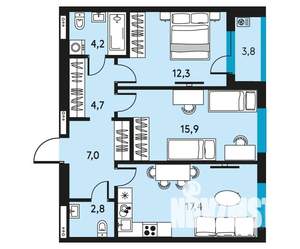 3-к квартира, вторичка, 66м2, 22/30 этаж