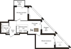3-к квартира, вторичка, 54м2, 4/9 этаж