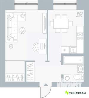 1-к квартира, вторичка, 38м2, 1/5 этаж