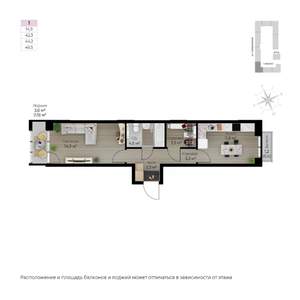 1-к квартира, строящийся дом, 47м2, 4/6 этаж