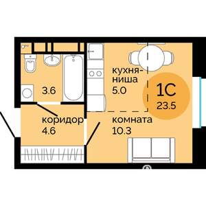 1-к квартира, строящийся дом, 24м2, 19/25 этаж