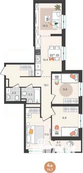 4-к квартира, вторичка, 75м2, 17/25 этаж