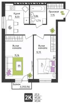 2-к квартира, вторичка, 48м2, 4/4 этаж