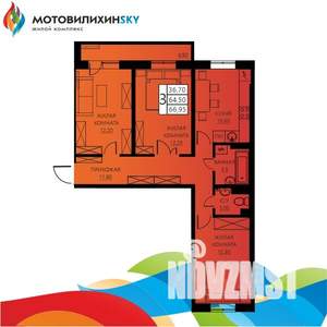 3-к квартира, вторичка, 64м2, 7/8 этаж