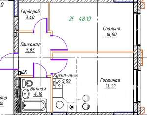 2-к квартира, вторичка, 48м2, 4/9 этаж